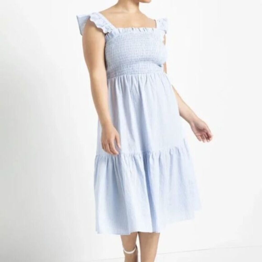 NEW Eloquii baby blue Smocked Bodice Ruffle Day Dress, 18/20